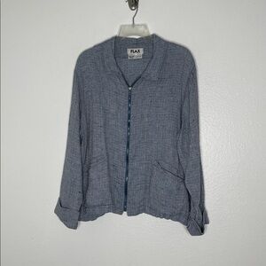 Flax 100% Linen Blue Zipper Oversized Lagenlook Jacket Size Small